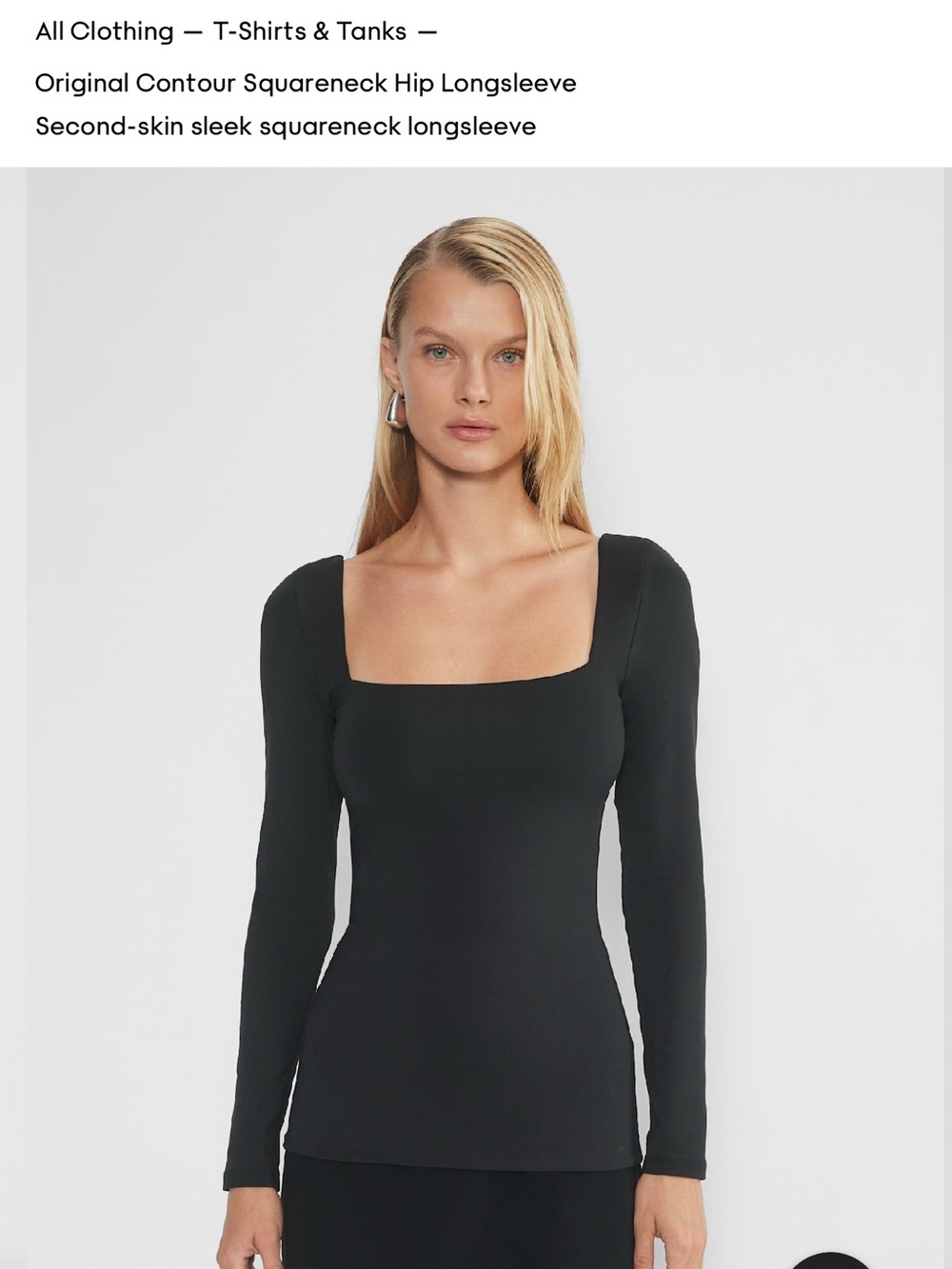 NWT Aritzia Contour Black Square-Neck Long Sleeve Top